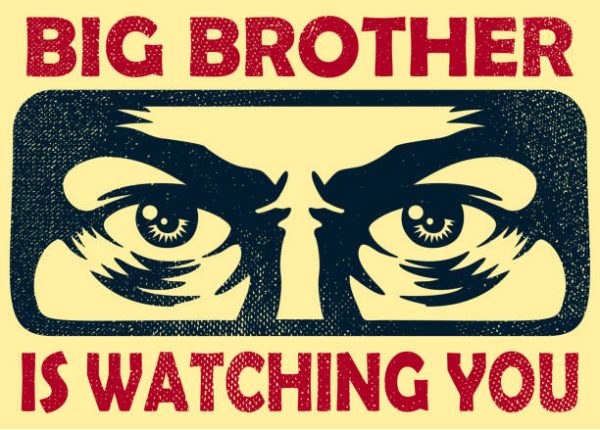 Vintage big brother watching you spying eyes surveillance and personal data privacy violation concept vector illustration